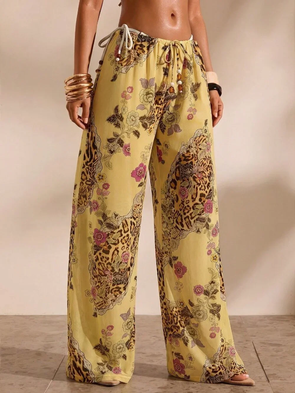 Multicolor Women's Floral Print Casual Vacation Cover-Up sheer Pants